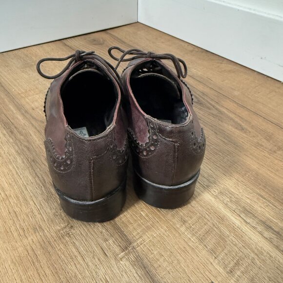 Vintage Arnold Churgin Leather Lace Up Wingtip Oxford Shoes Brown Academia 39 - Picture 4 of 9